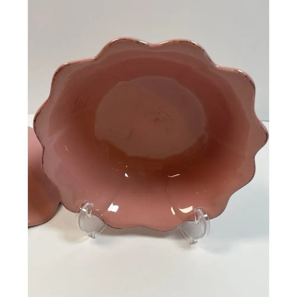 Set Of 2 Pink Vintage Victorian Rose Gibson Bowls With Ruffled Edge 7” Diameter